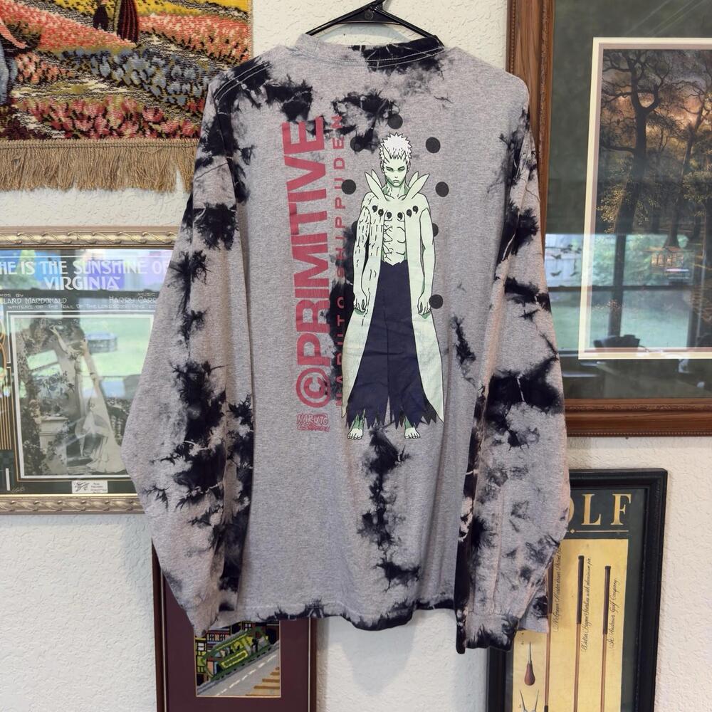 Naruto x Primitive Skateboarding Men's Gray Tye Dye Long Sleeve Shirt Size XL